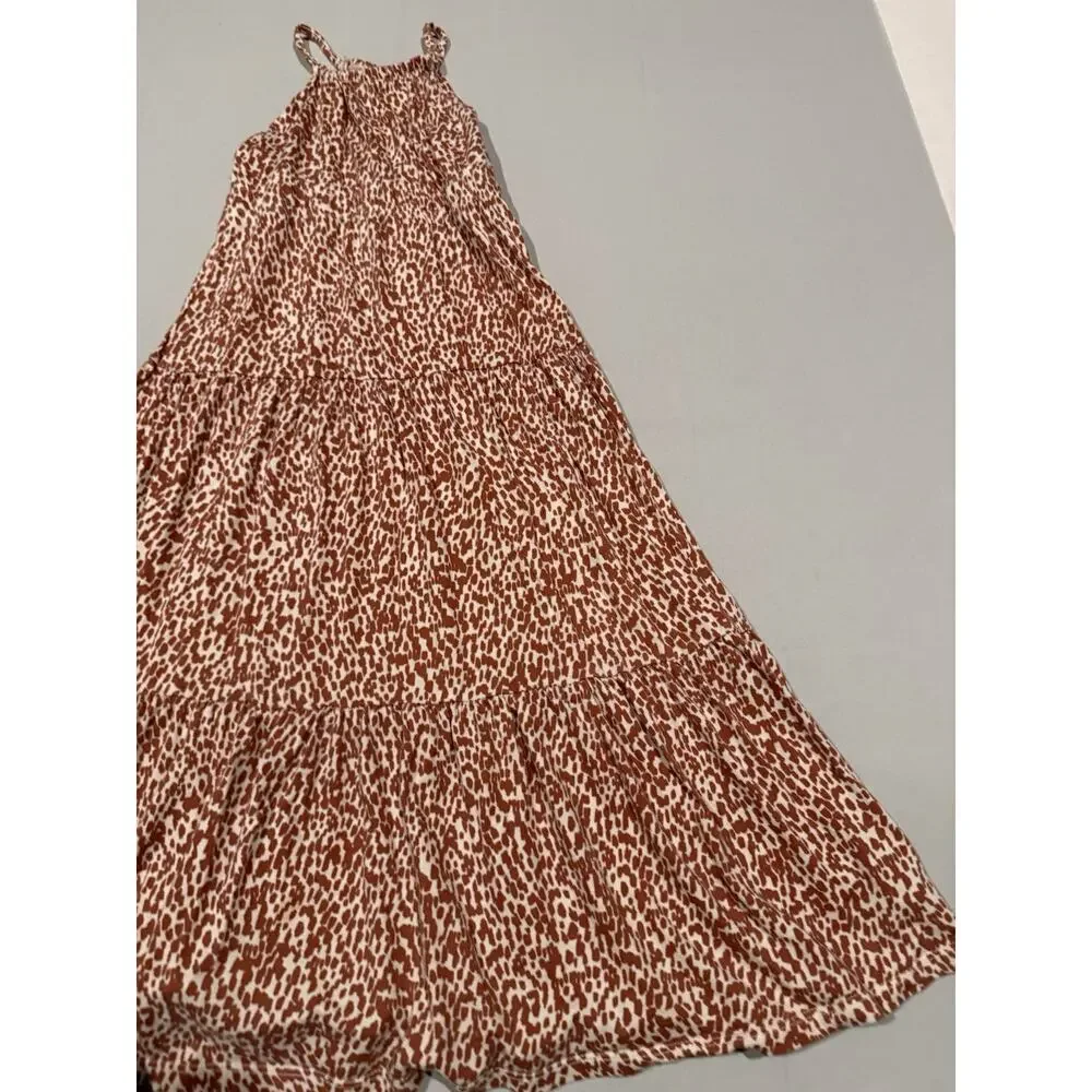 Old Navy Brown/White Animal Print Strappy Scoop Neck Midi Sundress Size S
